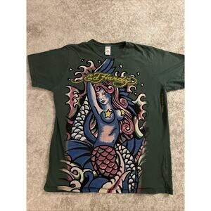 Ed Hardy Pinup Graphic Sexy Mermaid Fins Star pasties Scales Waves Green Men's L